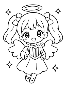 Free printable Cute Chibi Angel With Harp coloring page