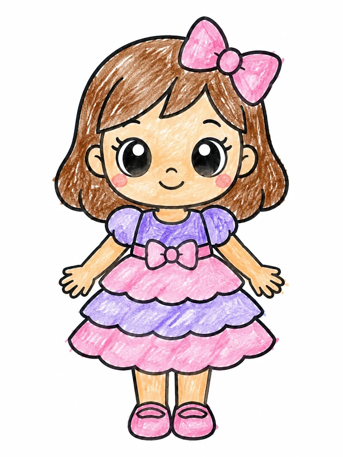 Colored example of the Cute Chibi Doll With Hair Bow coloring page
