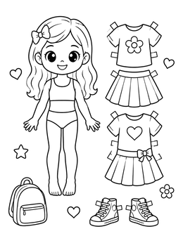 Free printable Cute Chibi Girl Paper Doll Set coloring page