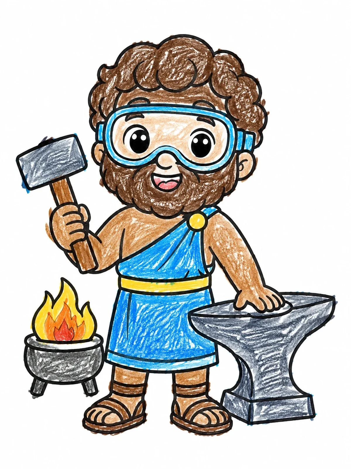 Colored example of the Cute Chibi Hephaestus With Goggles coloring page