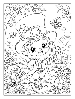 Free printable Cheerful Leprechaun In Spring Meadow coloring page