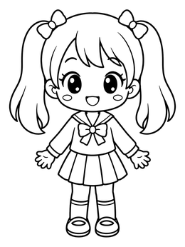 Free printable Cute Chibi Schoolgirl With Pigtails coloring page