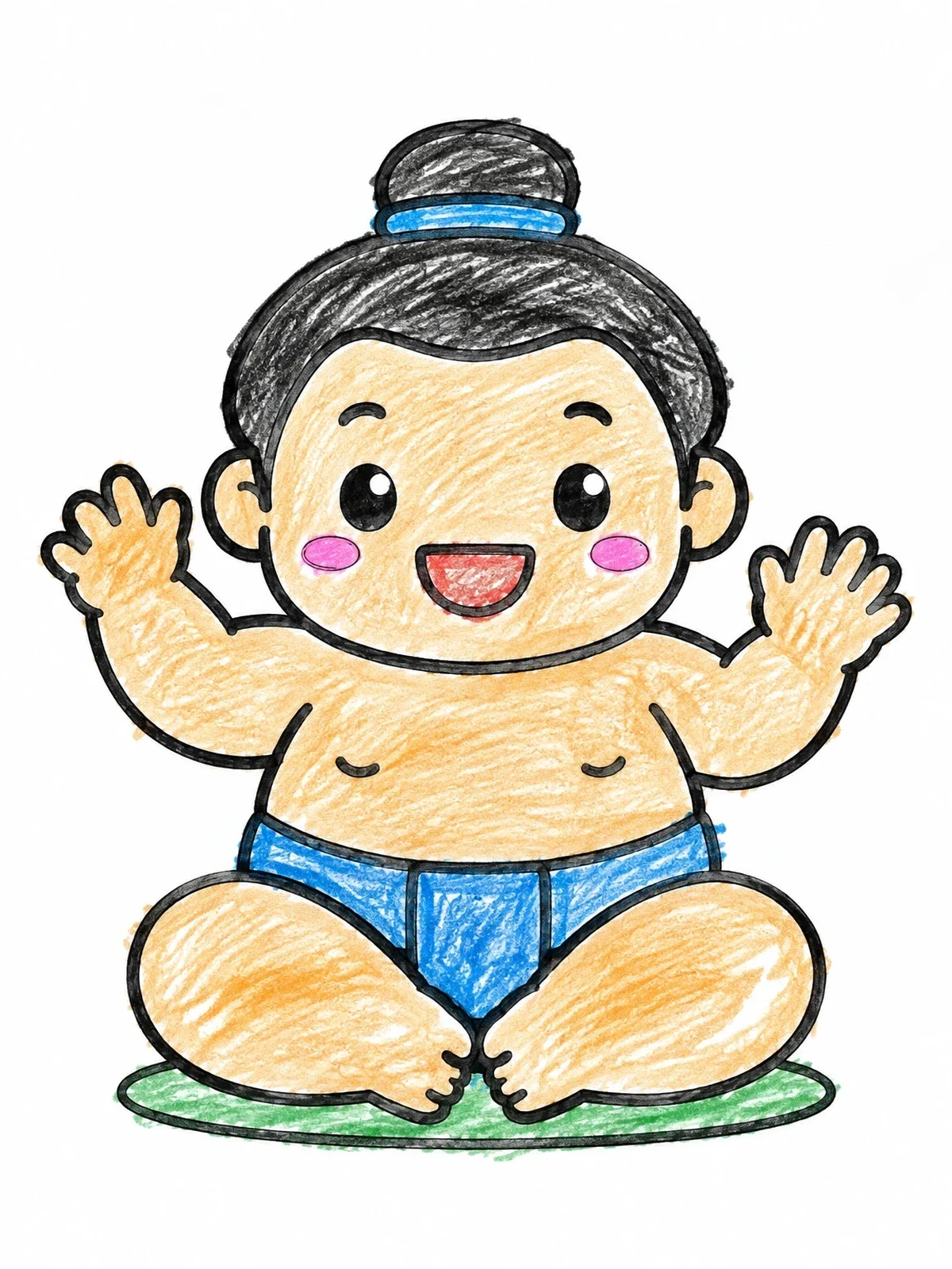 Colored example of the Cute Chibi Sumo Wrestler Waving coloring page