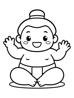 Free printable Cute Chibi Sumo Wrestler Waving coloring page