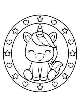 Free printable Cute Chibi Unicorn In Circular Frame coloring page
