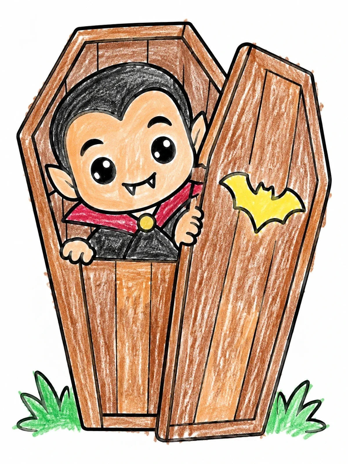 Colored example of the Cute Chibi Vampire In Coffin coloring page