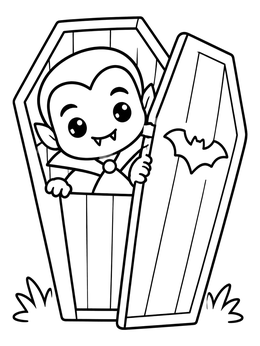 Free printable Cute Chibi Vampire In Coffin coloring page