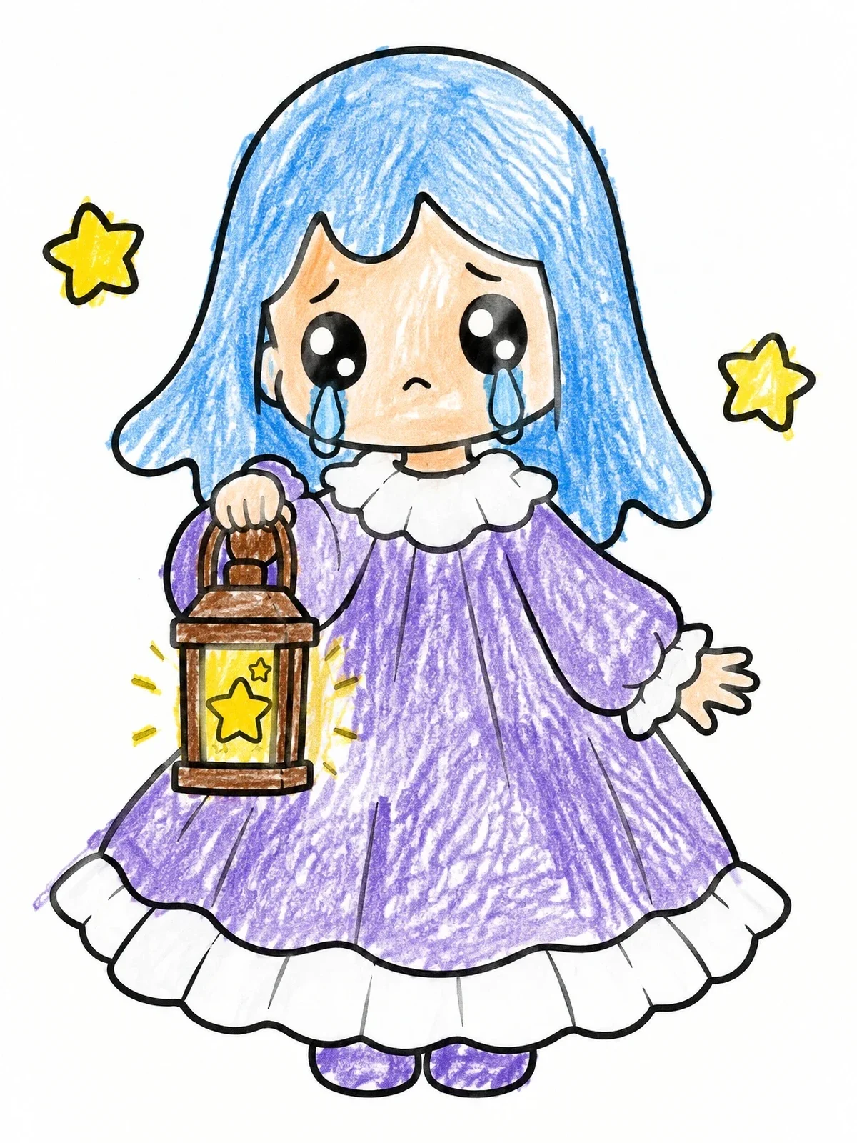 Colored example of the Cute Chibi Weeping Ghost Girl coloring page