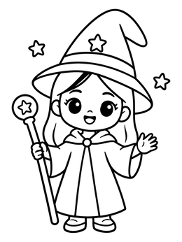 Free printable Cute Chibi Wizard With Wand coloring page