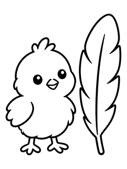 Free printable Cute Chick Next To Large Feather coloring page