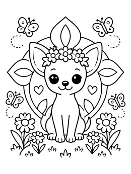 Free printable Chihuahua With Flower Crown And Butterflies coloring page