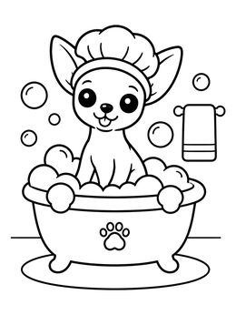 Free printable Cute Chihuahua In Bubble Bath coloring page