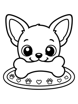 A sweet puppy holds a big treat in this chihuahua coloring page.