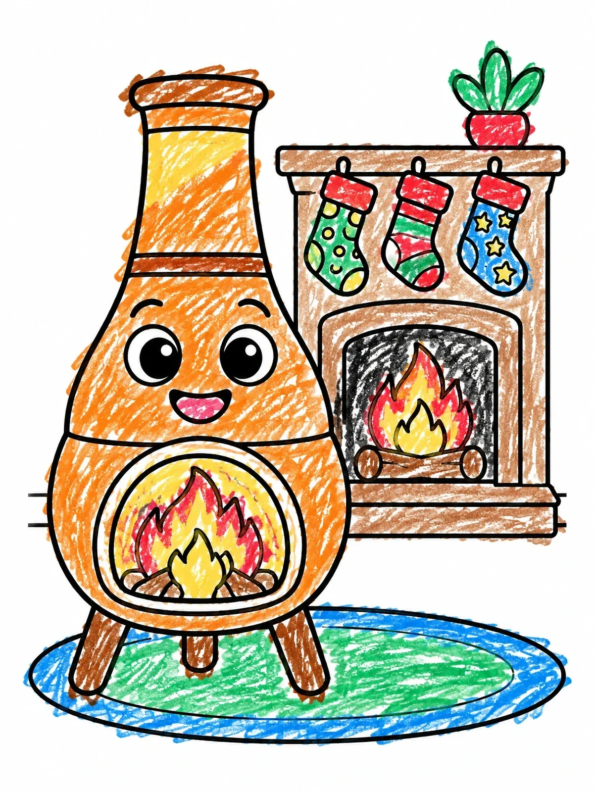 Colored example of the Cute Chiminea By Cozy Fireplace coloring page