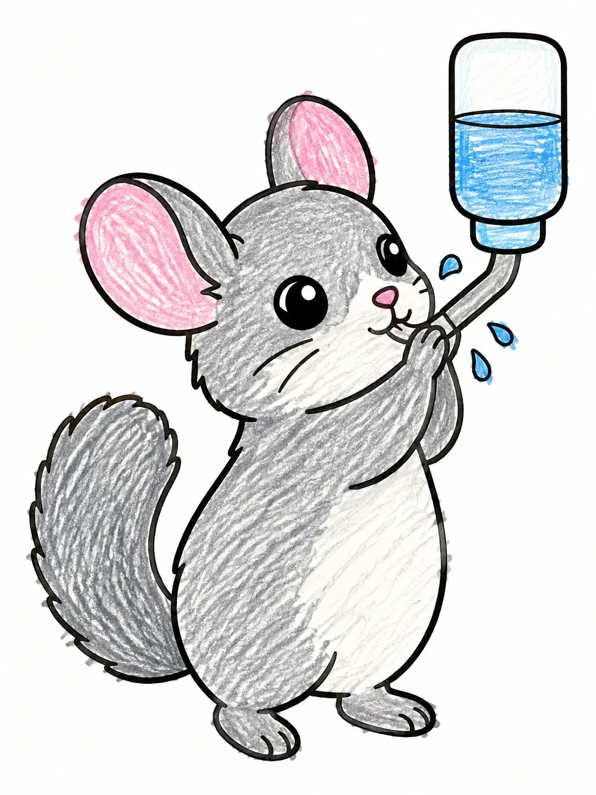 Colored example of the Cute Chinchilla Drinking Water coloring page