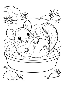 Free printable Cute Chinchilla Dust Bath coloring page
