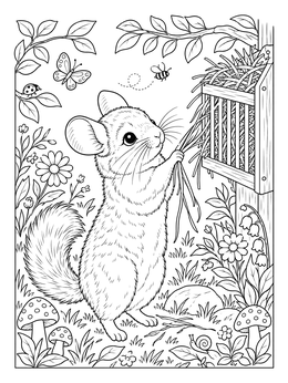 Free printable Cute Chinchilla Eating Hay coloring page