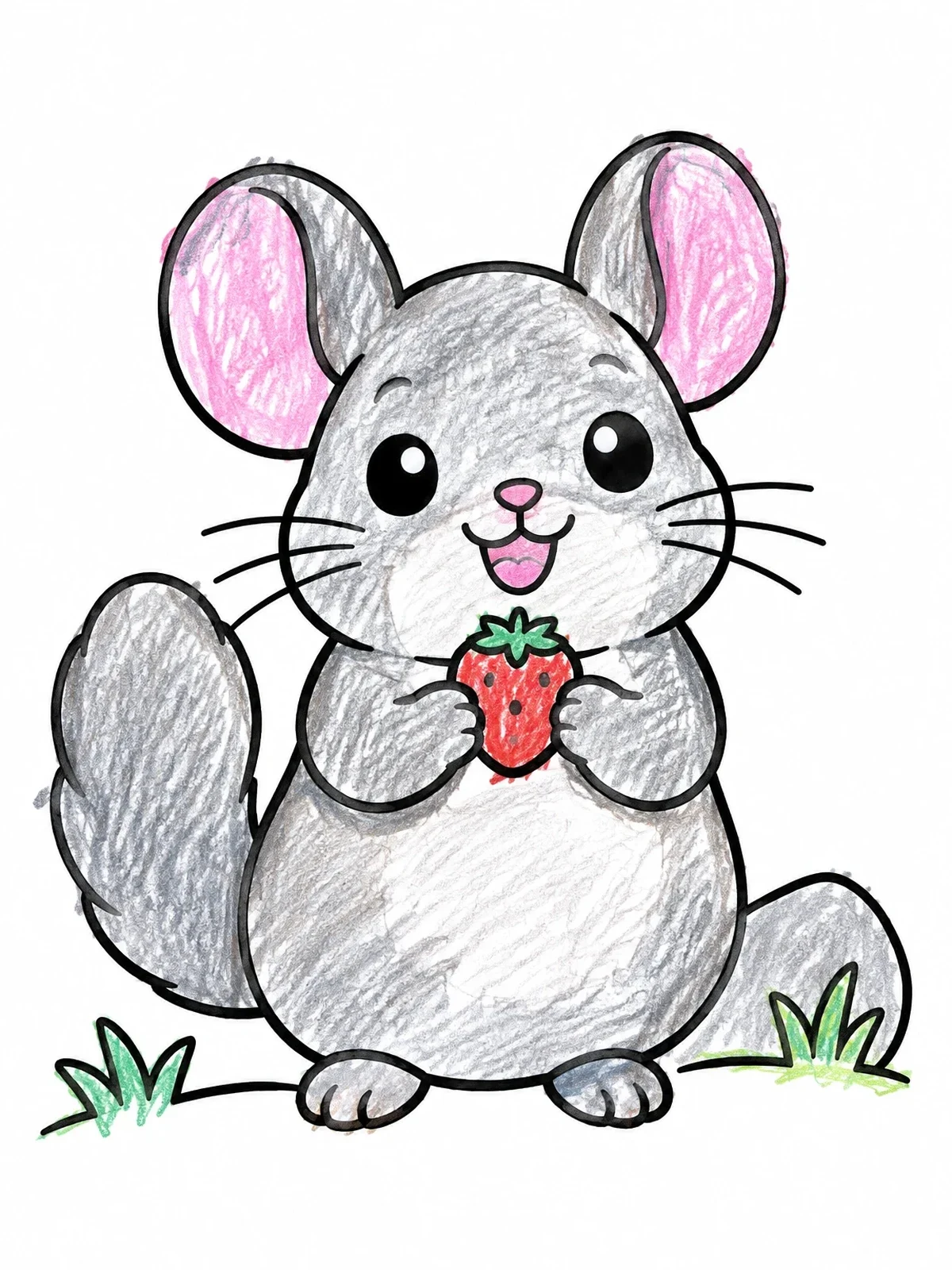 Colored example of the Cute Chinchilla Eating A Strawberry coloring page