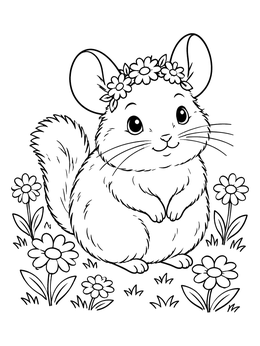 Free printable Cute Chinchilla With Flower Crown coloring page