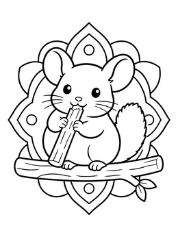 Free printable Cute Chinchilla Gnawing A Stick coloring page