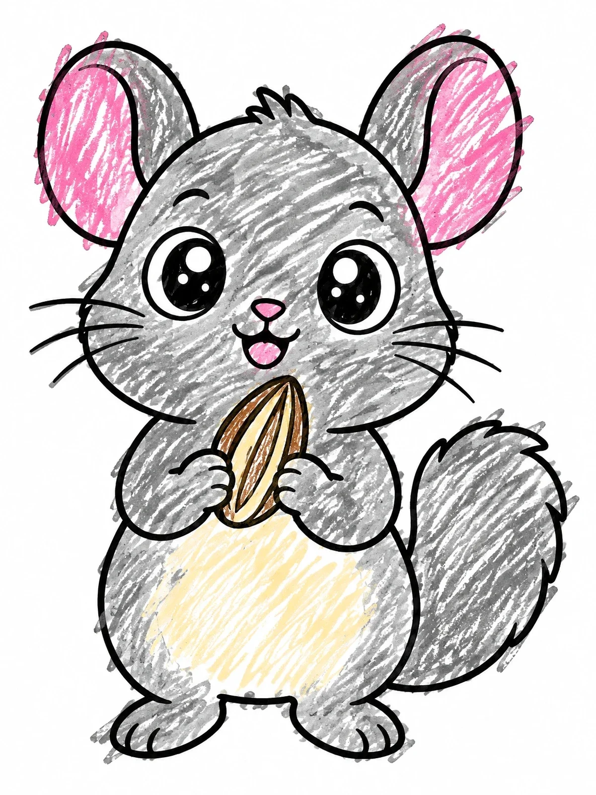 Colored example of the Cute Chinchilla Holding A Seed coloring page