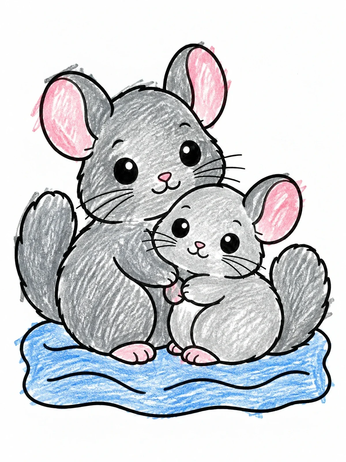 Colored example of the Cute Chinchillas Huddling Together coloring page