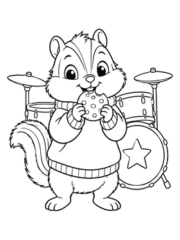 Free printable Cute Chipmunk With Cookie And Drums coloring page