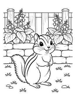 Free printable Cute Chipmunk By Garden Wall coloring page