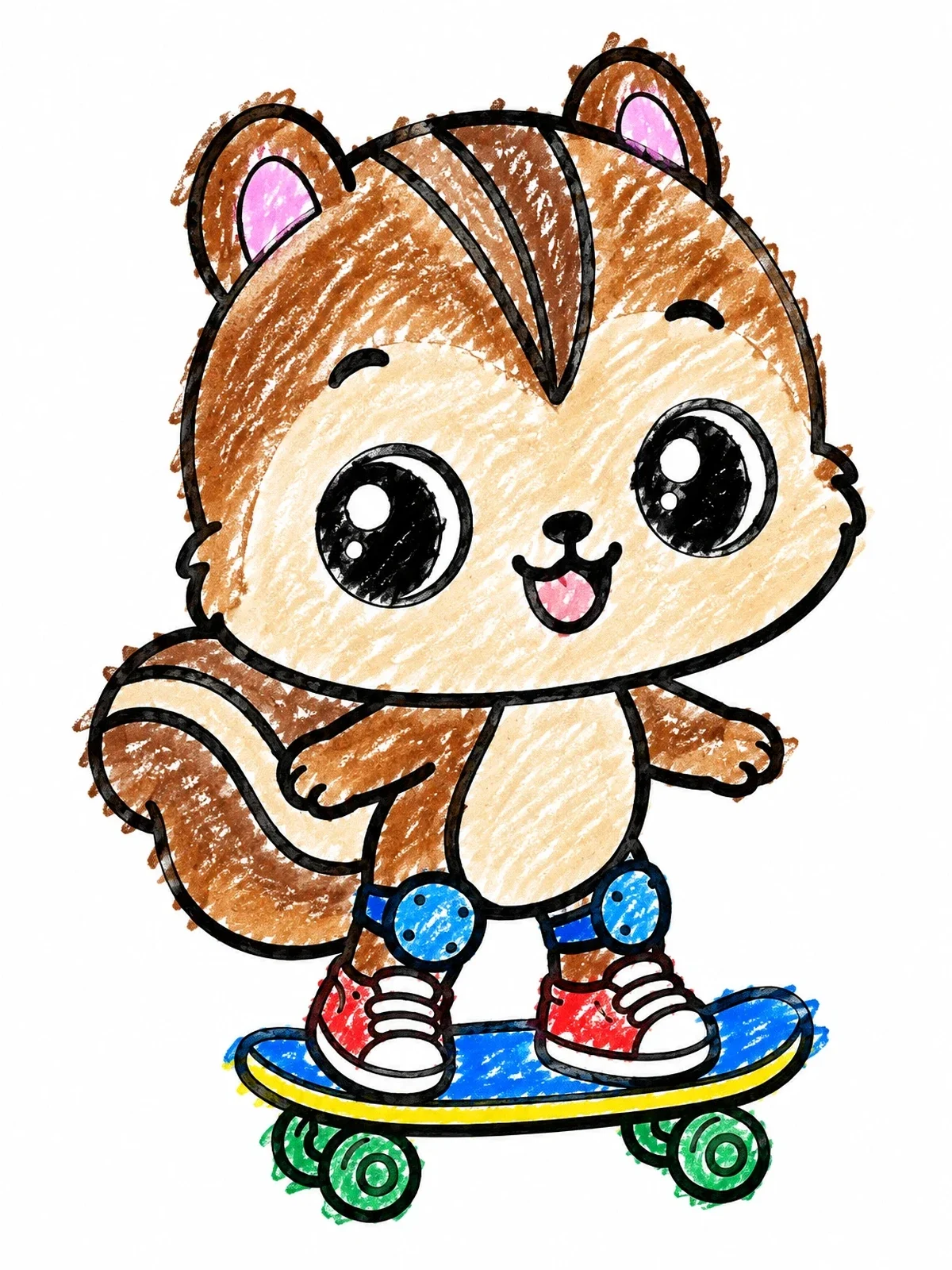 Colored example of the Cute Chipmunk On A Skateboard coloring page