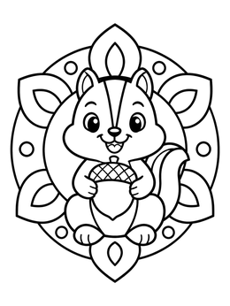 Free printable Cute Chipmunk With Acorn Mandala coloring page