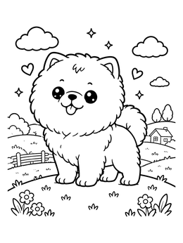 Free printable Cute Chow Chow On A Grassy Hill coloring page