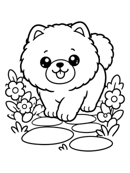 Free printable Cute Chow Chow Puppy In Garden coloring page