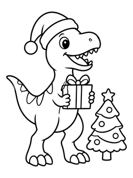 A happy dinosaur holding a gift on this cute allosaurus coloring page.
