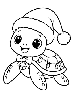 Free printable Cute Baby Sea Turtle In Santa Hat coloring page