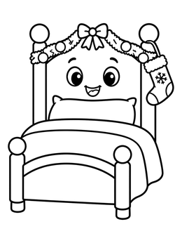 Free printable Cute Christmas Bed With Stocking coloring page