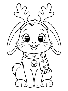 Free printable Cute Christmas Bunny With Antlers coloring page