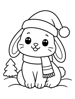 Free printable Cute Christmas Bunny In Santa Hat coloring page