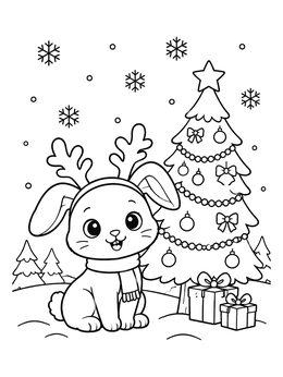 Free printable Cute Bunny With Antlers And Tree coloring page