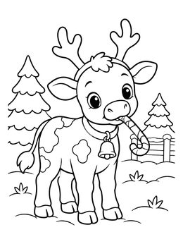 Free printable Cute Christmas Calf With Antlers coloring page