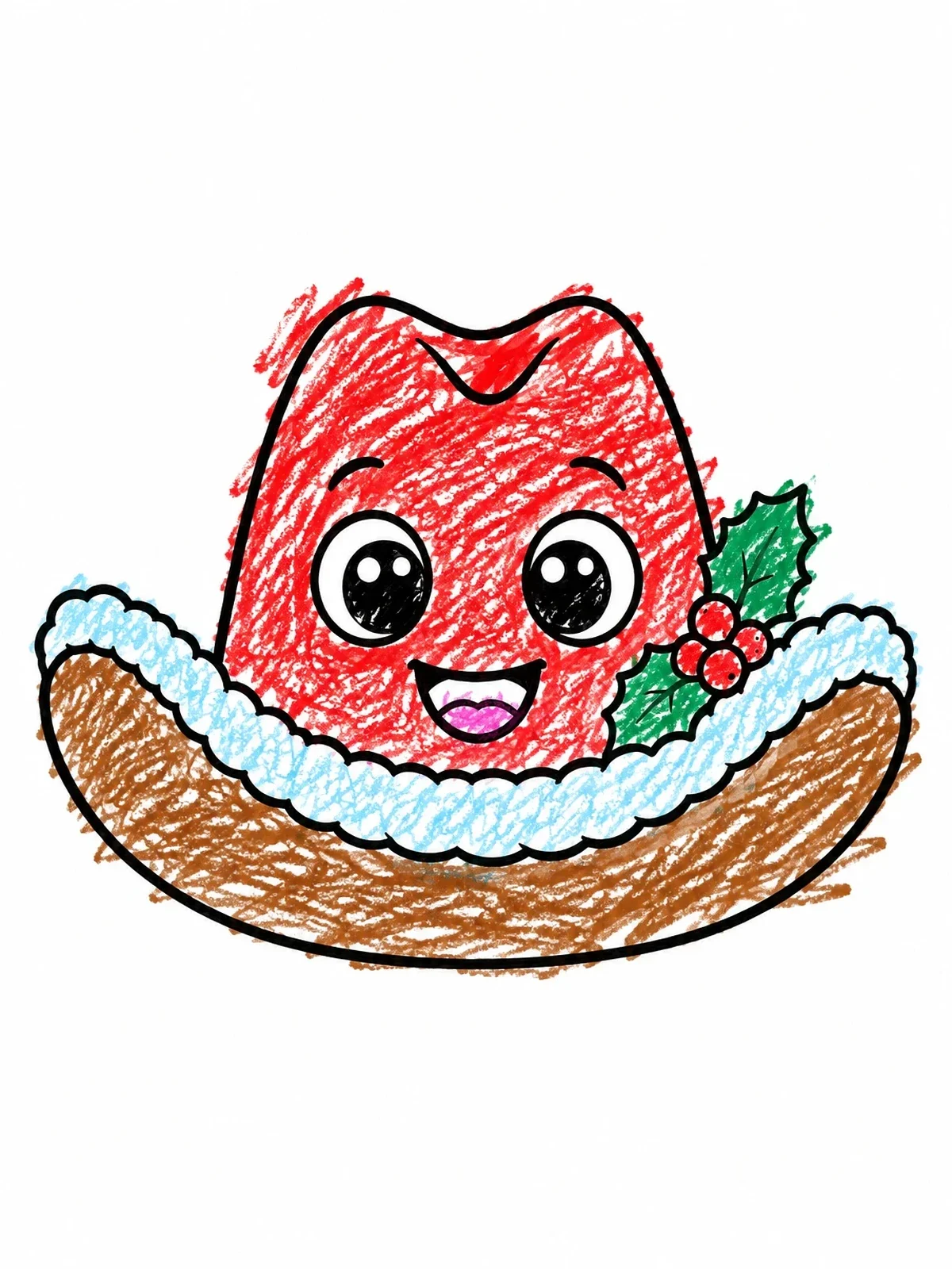 Colored example of the Cute Festive Christmas Cowboy Hat coloring page