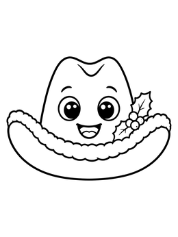 A cheerful holiday cowboy hat coloring page with fluffy trim and holly berries.