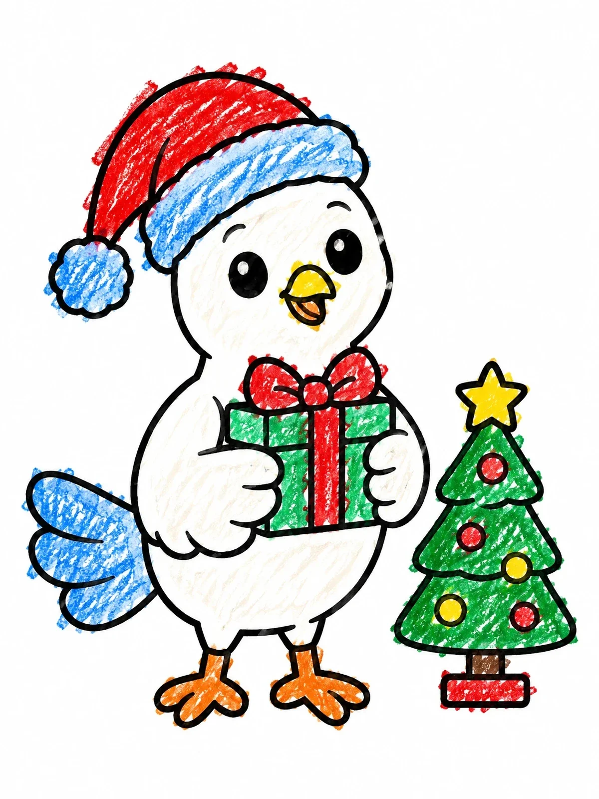 Colored example of the Cute Christmas Dove With Present coloring page