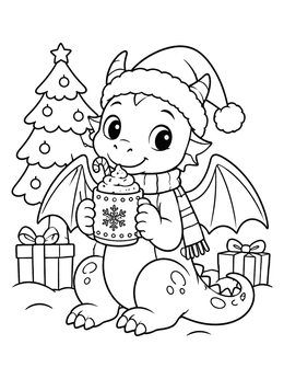 Free printable Cute Christmas Dragon With Hot Cocoa coloring page