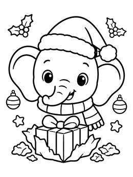 Free printable Cute Christmas Elephant With Gift coloring page