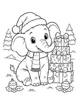 Free printable Cute Christmas Elephant With Presents coloring page