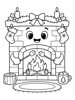 Free printable Smiling Fireplace Roasting Marshmallows coloring page
