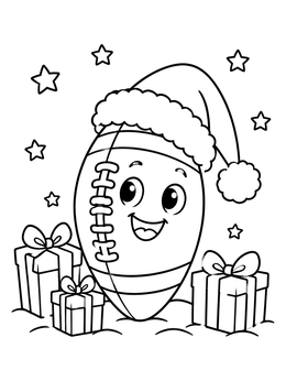 Free printable Cute Christmas Football With Santa Hat coloring page