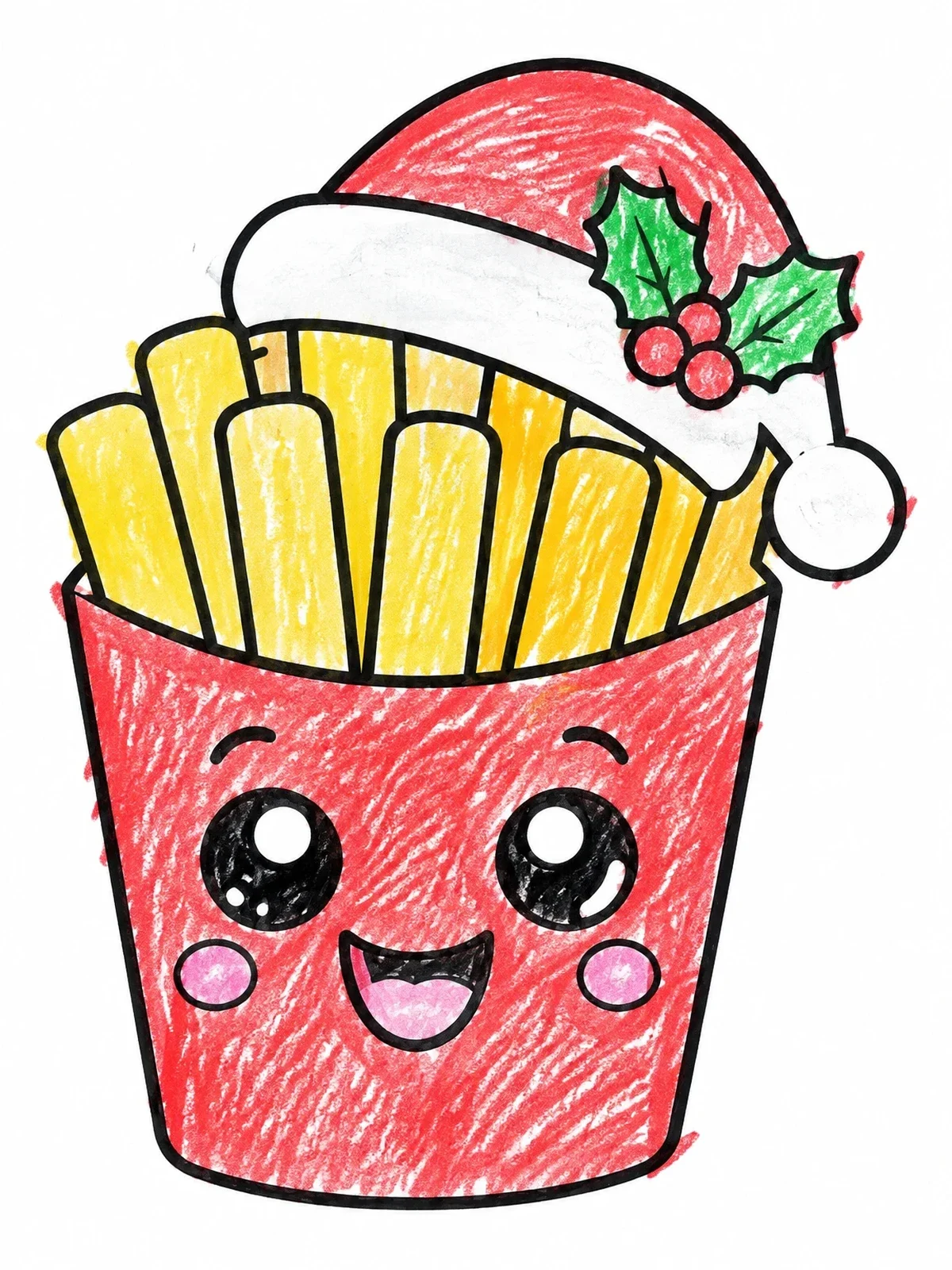 Colored example of the Cute Christmas French Fries Carton coloring page