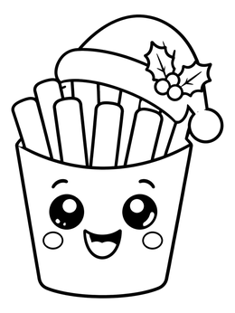 Free printable Cute Christmas French Fries Carton coloring page