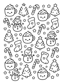 Free printable Cute Christmas Holiday Doodles coloring page